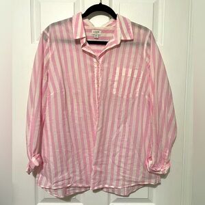 J. Crew Pink and White Striped Shirt - Size XXL